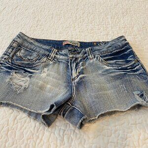Wallflower Juniors 11 Distressed Denim Shorts Low Rise Floral Y2K Boho